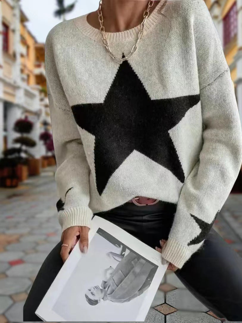 Damen Modischer Strickpullover mit Sternenmuster R&B