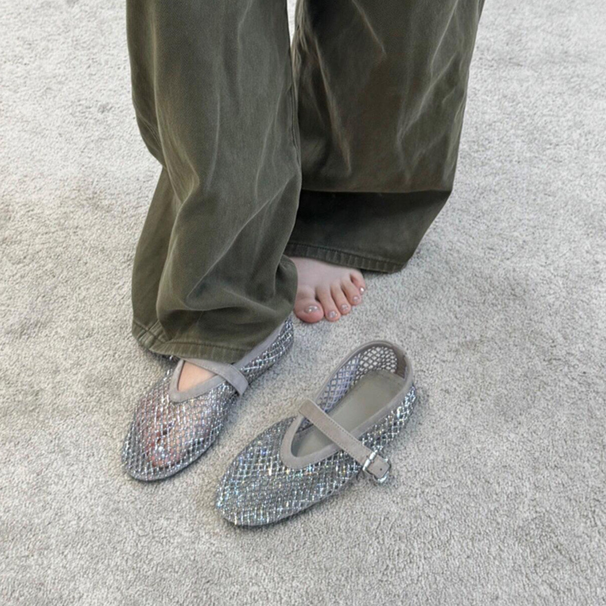 Damen elegante Riemchen-Ballerinas mit modischem Glitzereffekt R&B