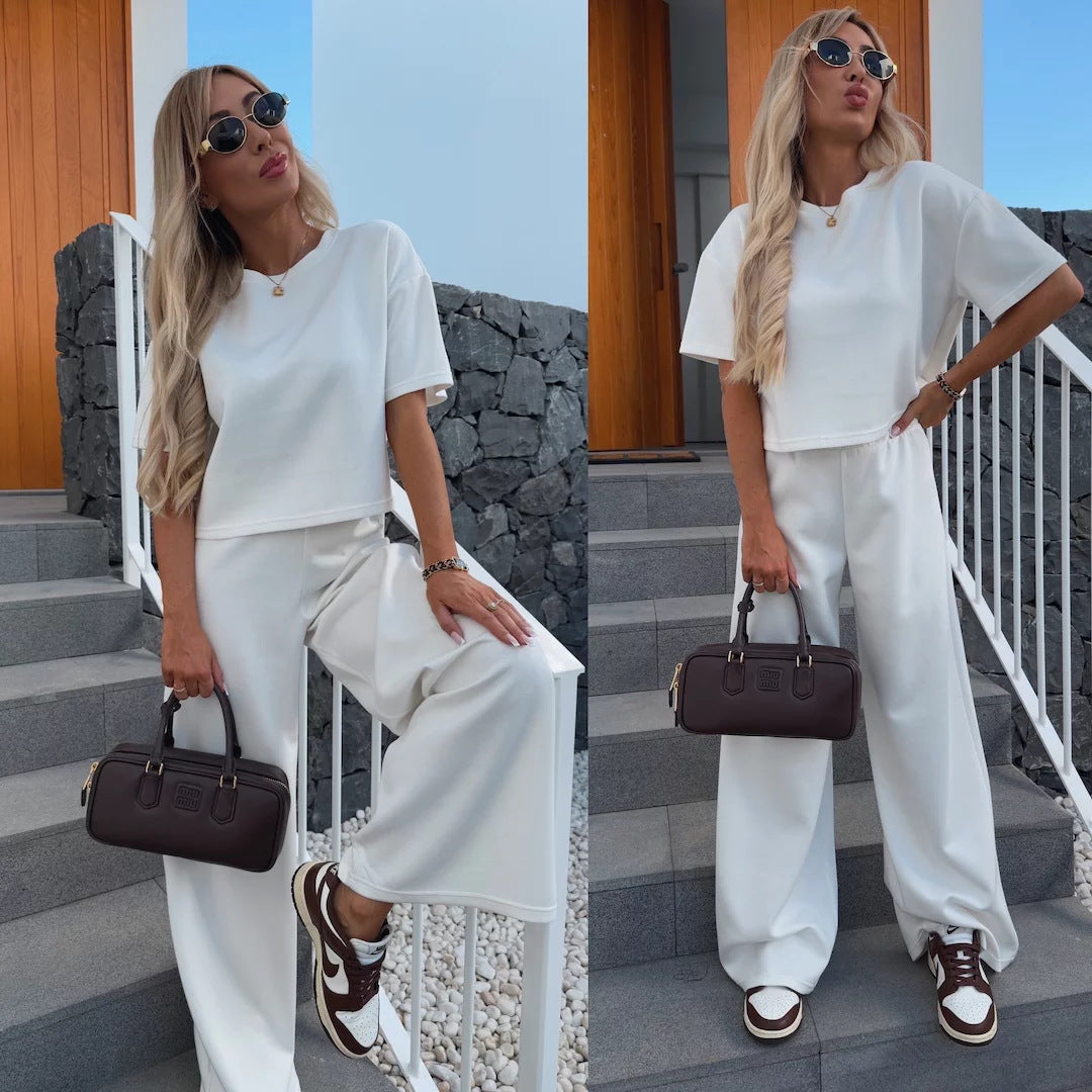 Damen lässiges Lounge-Set mit cropped T-Shirt und weitem Hosen R&B