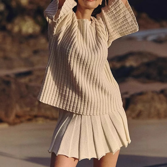 Damen lässiges Strickkleid mit asymmetrischem Saum und lockerem Schnitt R&B