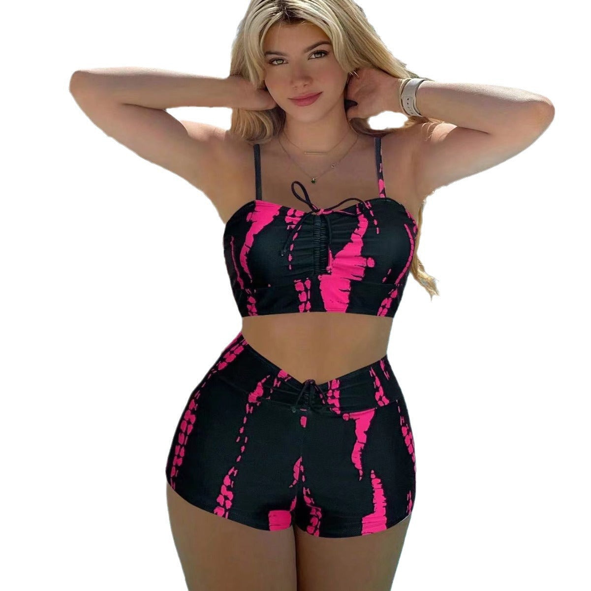 Damen Sportliches Bikini-Set mit hoch geschnittenem Unterteil und modischem Oberteil R&B