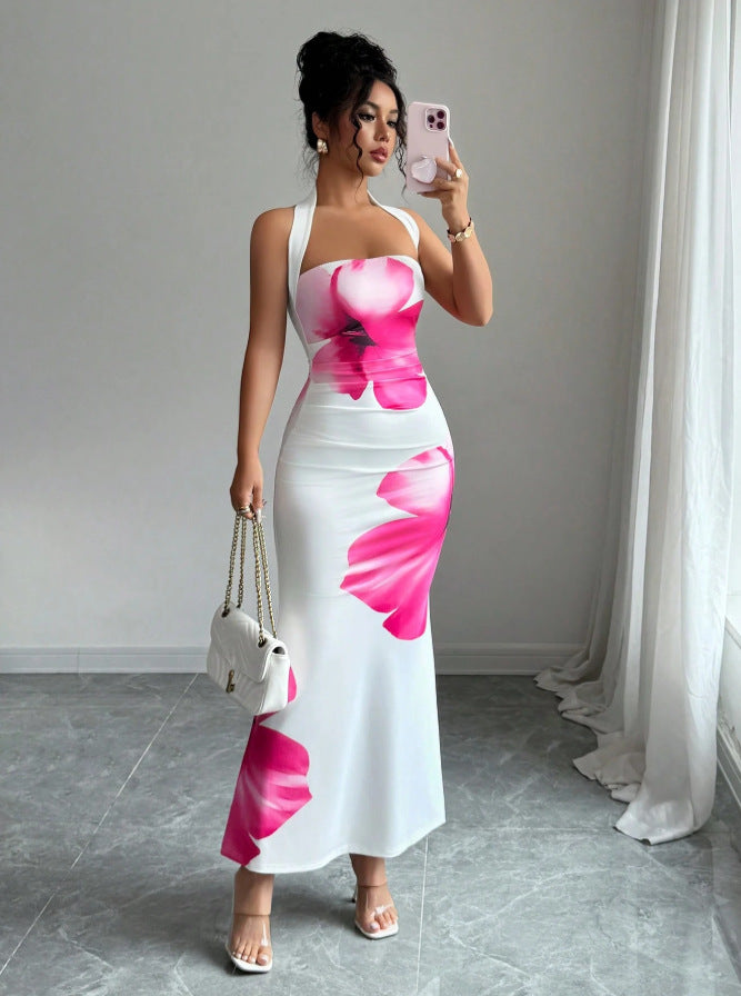 Damen Maxikleid mit floralem Print und schulterfreiem Design R&B