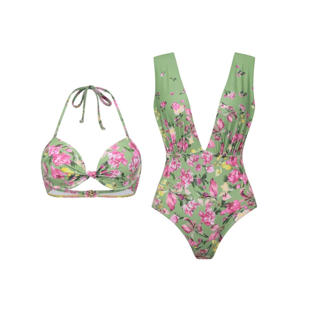 Damen Bikiniset mit floralem Schnitt und elegantem Maxirock R&B