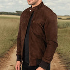 Herren Suede-Bomberjacke mit trendigem Stehkragen und praktischen Taschen