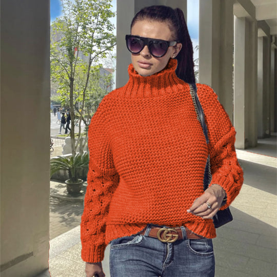 Damen Strickpullover mit hochstehendem Kragen und strukturiertem Ärmeldesign R&B