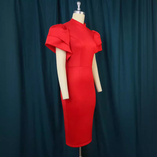 Damen figurbetontes Kleid mit voluminösen Rüschenärmeln R&B 1778623062