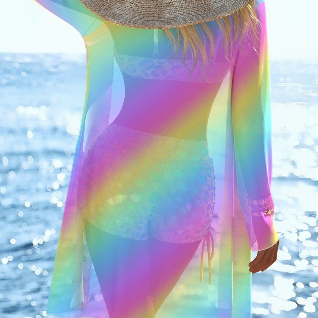 Damen Bikini-Set mit farbenfrohem Leopardenmuster und transparentem Cover-Up R&B