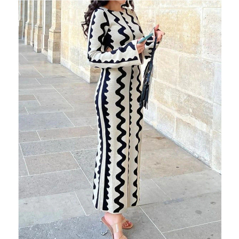 Damen Maxikleid mit wellenförmigem Muster R&B