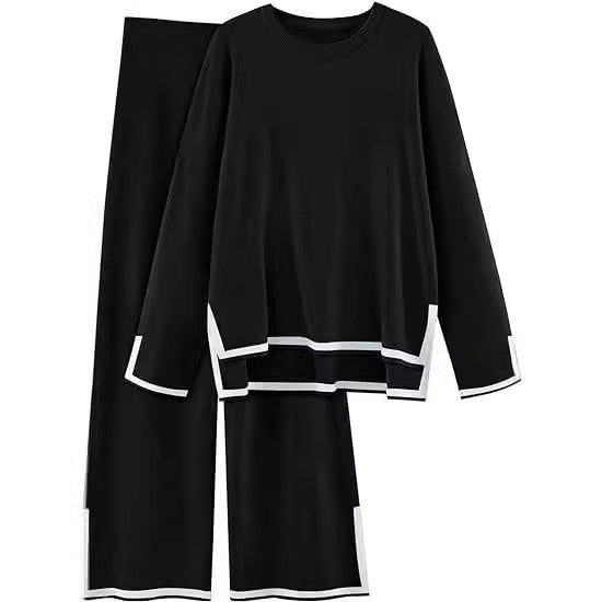 Damen modisches Lounge-Set mit weitem Schnitt und Kontrastbündchen R&B