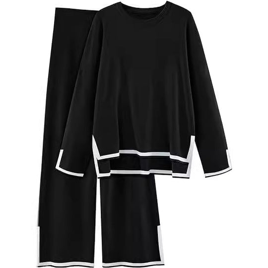 Damen modisches Lounge-Set mit weitem Schnitt und Kontrastbündchen R&B