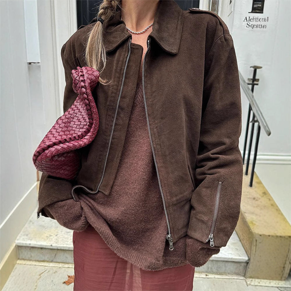 Damen lässige Kurzjacke aus weichem Material mit praktischen Reißverschlüssen R&B