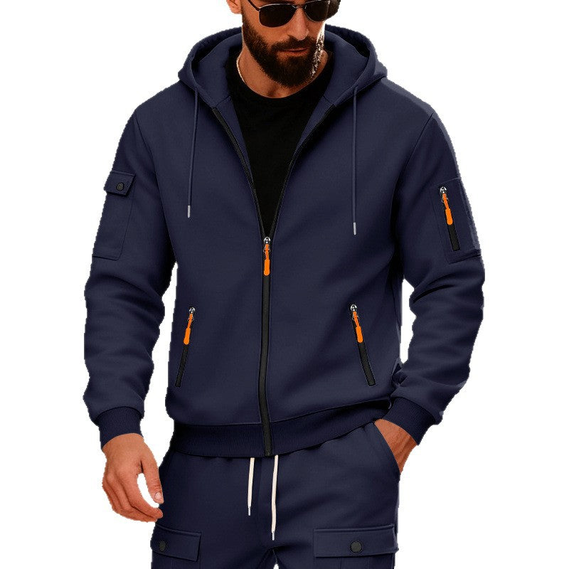Herren Sportliche Zip-Hoodie mit Innovativen Reißverschlusstaschen R&B