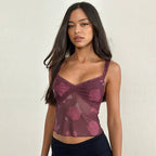 Damen Spitzen-Crop-Top mit floralen Motiven