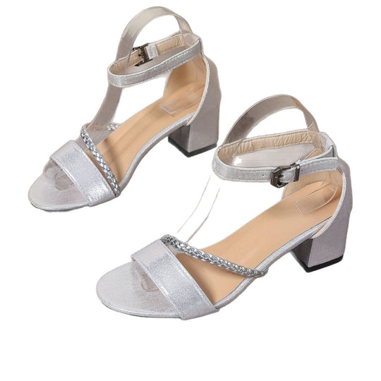 Damen elegante Blockabsatzsandalen mit geflochtenem Design R&B
