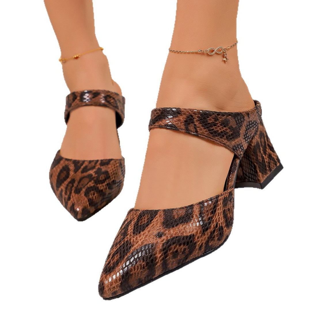 Damen Schlappen-Pumps mit stilvollem Leopardenmuster R&B