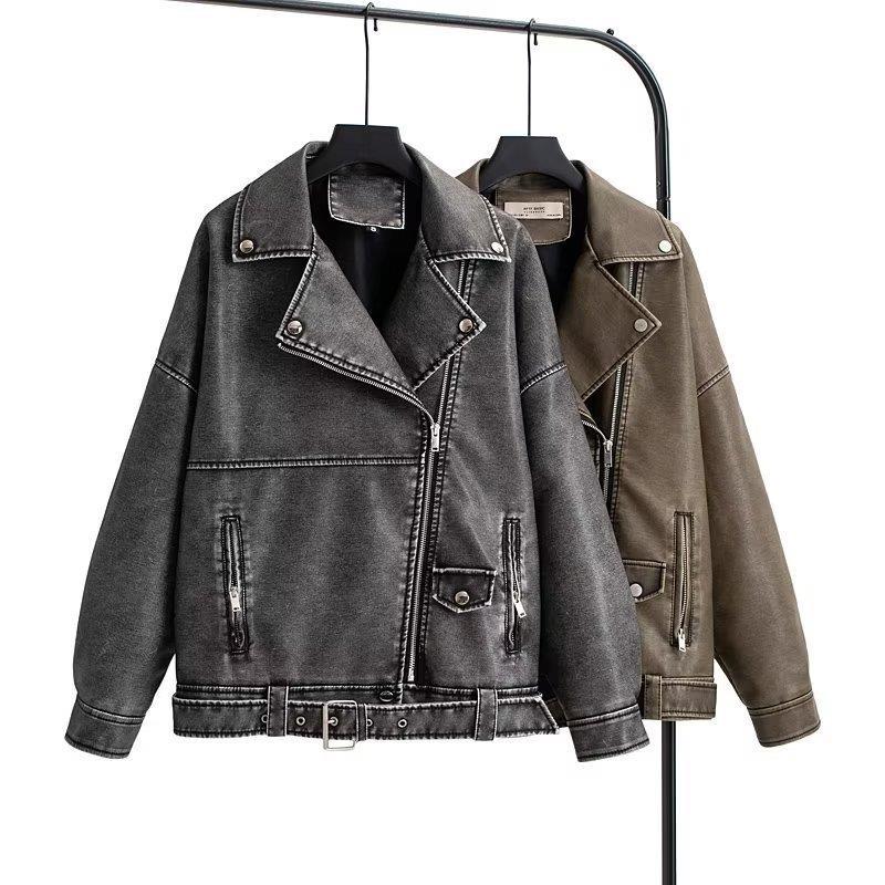 Damen Oversized Kunstlederjacke mit asymmetrischem Reißverschluss und praktischen Taschen R&B