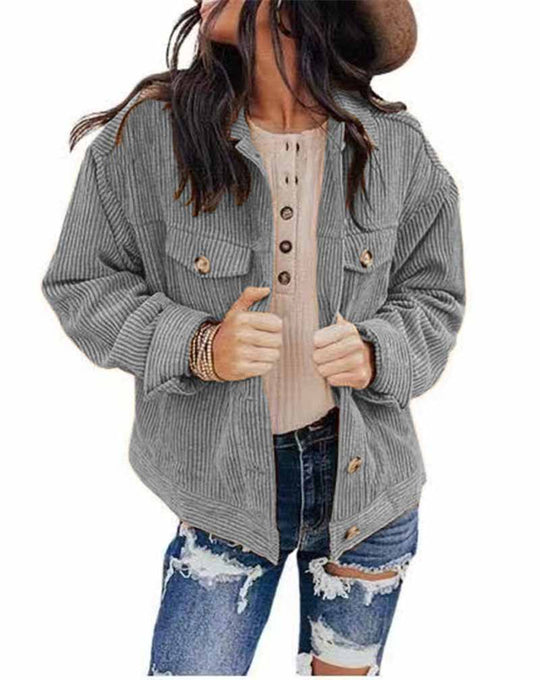 Damen lässige Kordjacke im Oversized-Schnitt mit Knopfdetails R&B