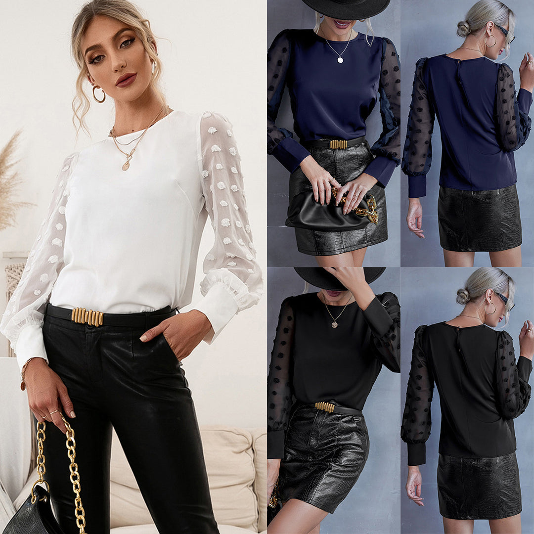 Damen Bluse mit transparenten Puffärmeln und Dekorativem Detail R&B