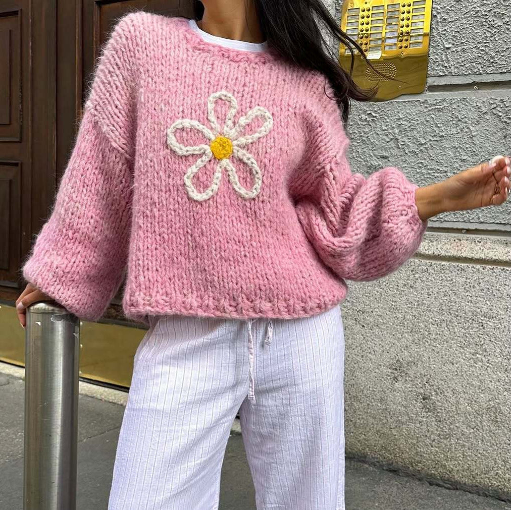 Damen lässiger Strickpullover mit floralem Motiv und oversized Schnitt R&B