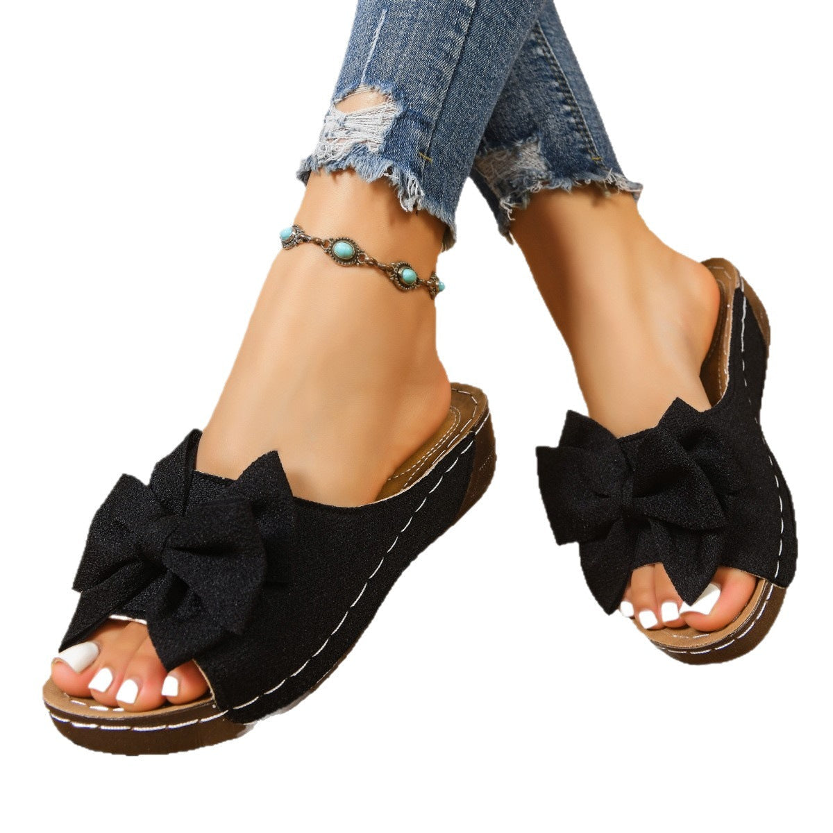 Damen Flauschige und elegante Riemenslipper mit Schleifendetail R&B