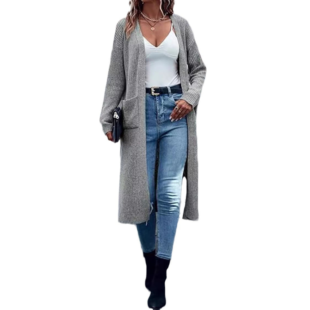 Damen Langer Strickmantel mit strukturiertem Design und praktischen Taschen R&B
