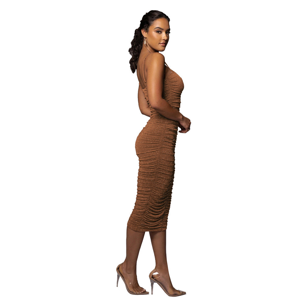 Damen figurbetontes Midikleid mit Raffungen und schimmerndem Effekt R&B