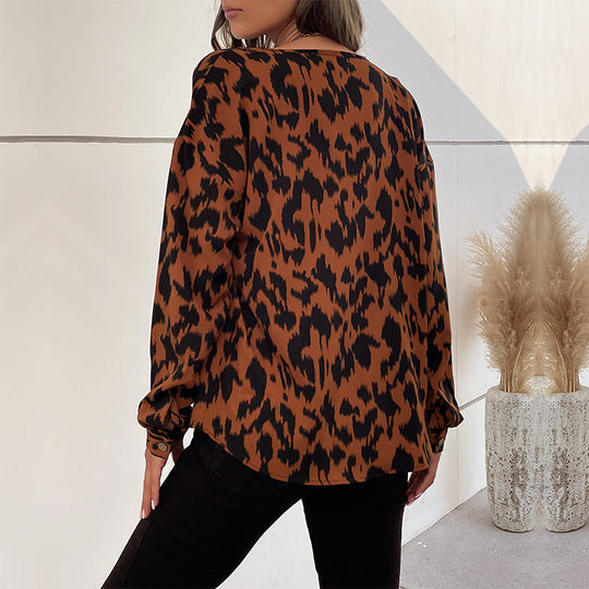 Damen Bluse mit elegantem Tiermuster und lässigem Schnitt R&B