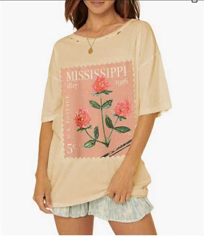 Damen Oversized T-Shirt mit nostalgischem Porto-Druck R&B