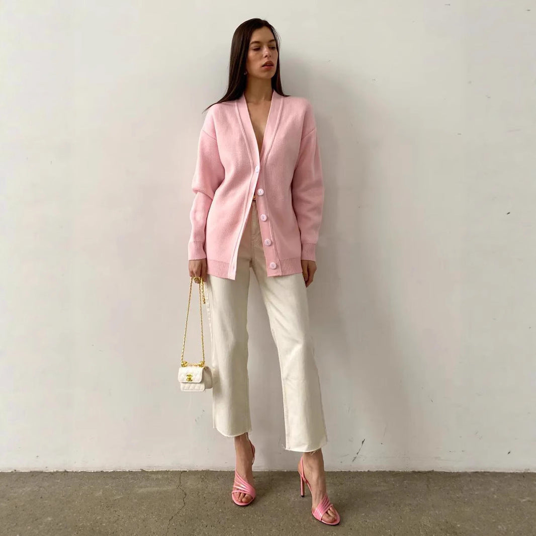 Damen Strick-Cardigan mit V-Ausschnitt und feiner Knopfleiste R&B