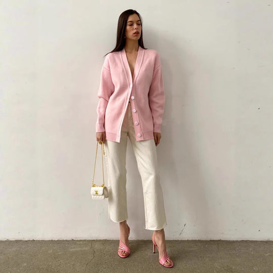 Damen Strick-Cardigan mit V-Ausschnitt und feiner Knopfleiste R&B