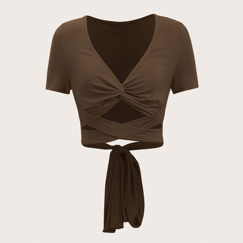 Damen Einseitig drapiertes Crop-Top mit Bindegürtel R&B
