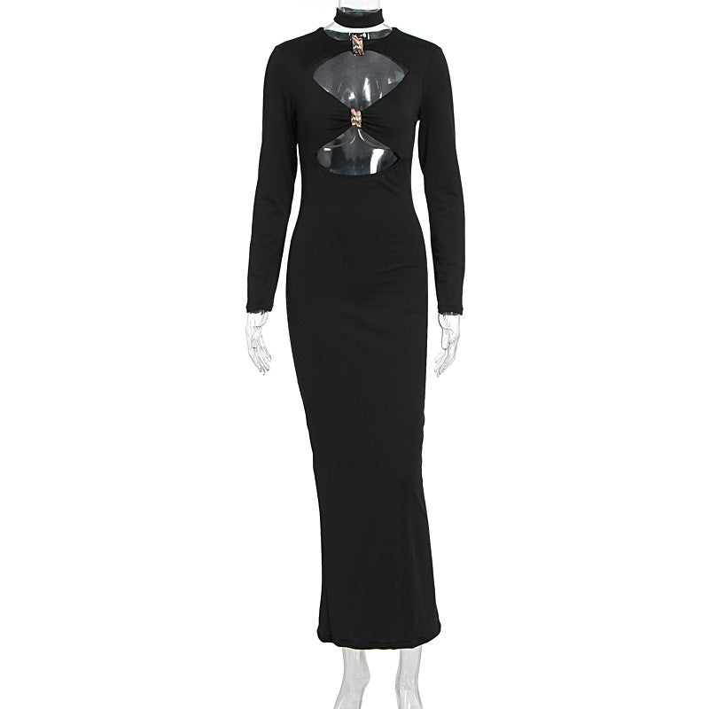 Damen Elegantes Maxikleid mit hochgeschlossenem Dekolleté und raffinierten Cut-Outs R&B
