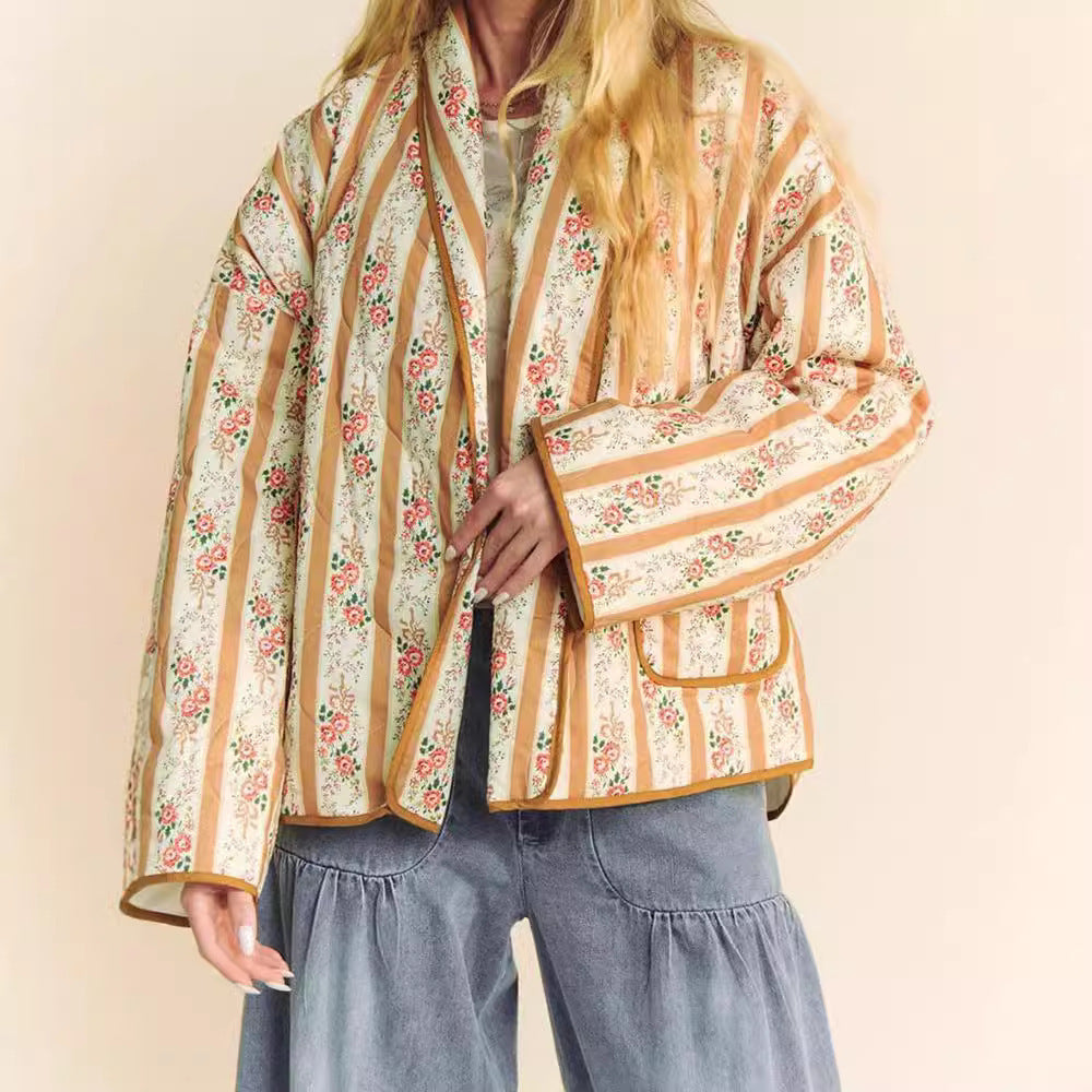 Damen Übergrößen Quiltjacke mit floralem Muster und weitem Schnitt