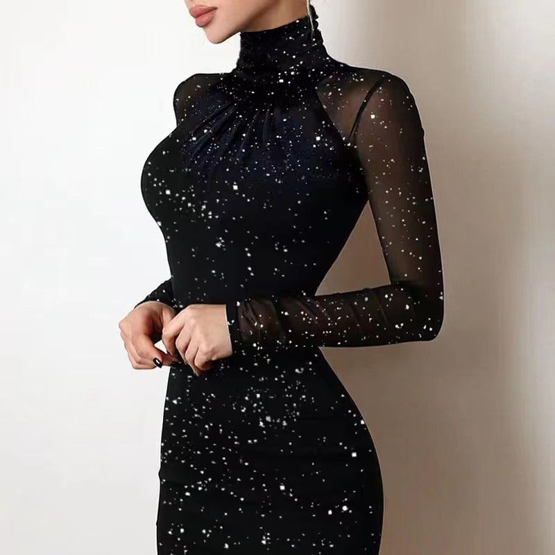 Damen Elegantes Etuikleid mit transparenten Ärmeln und raffinierter Raffung R&B