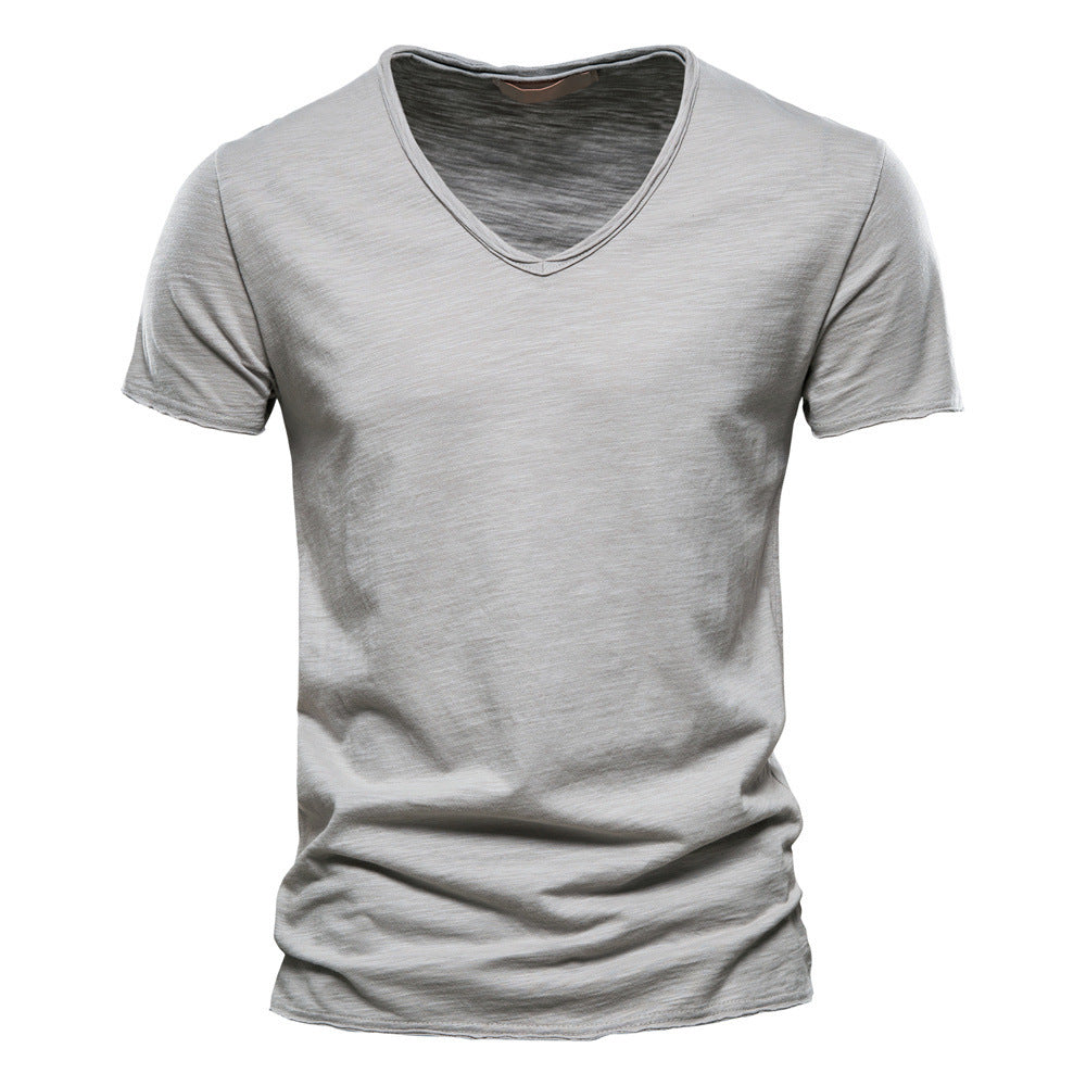 Herren nan leichtes Baumwolljersey Kurzarmshirt mit V-Ausschnitt und schmaler Passform R&B