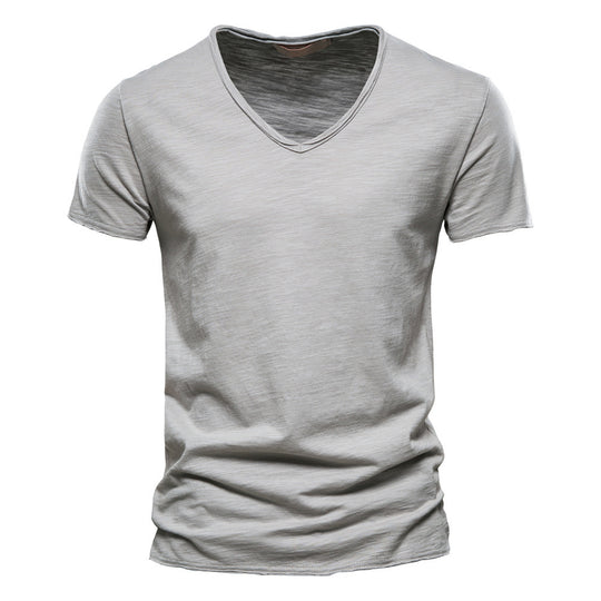Herren nan leichtes Baumwolljersey Kurzarmshirt mit V-Ausschnitt und schmaler Passform R&B