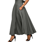 Damen weit geschnittene Palazzo-Hose mit eleganten Taschen und hohem Bund R&B