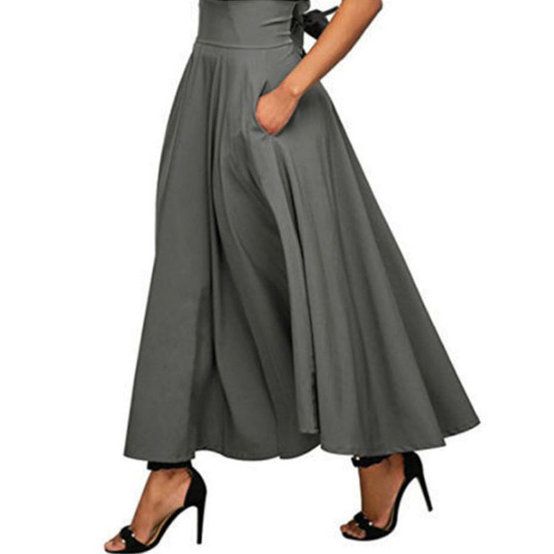 Damen weit geschnittene Palazzo-Hose mit eleganten Taschen und hohem Bund R&B