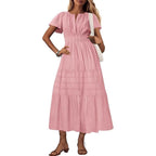 Damen Maxikleid mit modischem V-Ausschnitt und luftigen Rüschen R&B