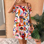 Damen Minikleid mit schulterfreiem Design und lR&Bhaftem Farbprint R&B