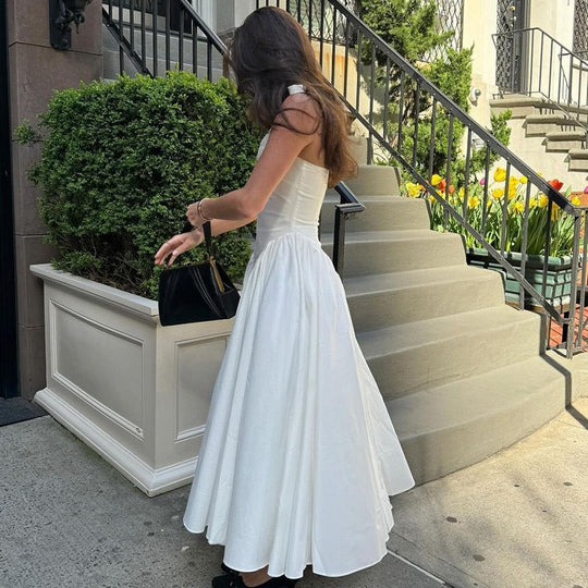 Damen Elegantes Maxikleid mit tiefem V-Ausschnitt und fließendem Rock R&B