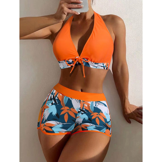 Damen Hochgeschlossen Bikini mit verspieltem Blumenmuster R&B