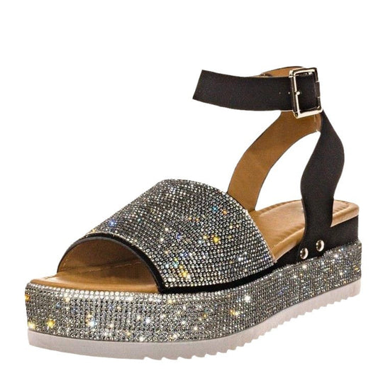 Damen Glamouröse Plateausandalen mit funkelnden Strass-Applikationen R&B
