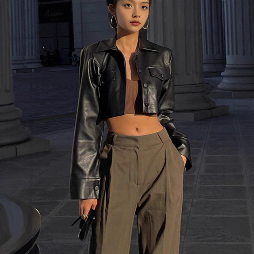 Damen Modische Cropped jacke mit Brusttaschen
