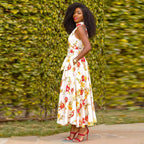 Damen Maxikleid mit floralem Design und elegantem Gürtel R&B