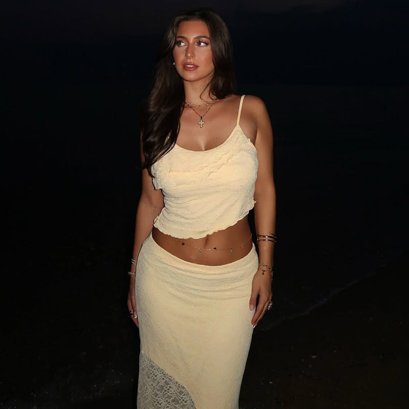 Damen Elegantes Maxikleid mit Längsnaht und Spaghettiträgern R&B