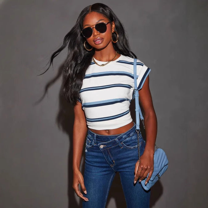 Damen Flared Jeans mit modischen Destroyed-Details und ausgefransten Säumen R&B