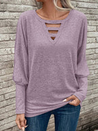Damen lässiges Oberteil mit V-Ausschnitt und Cut-Out-Details R&B