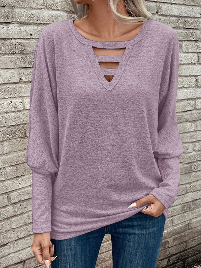 Damen lässiges Oberteil mit V-Ausschnitt und Cut-Out-Details R&B