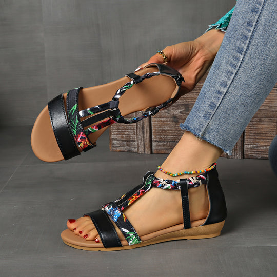 Damen Offene Sandalen mit geflochtenem Riemendesign und elegantem floralem Detail R&B